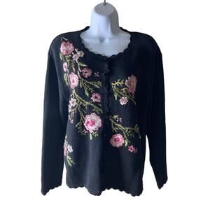 TIARA International Vintage Cardigan Sweater Women M Floral Embroidered Pullover